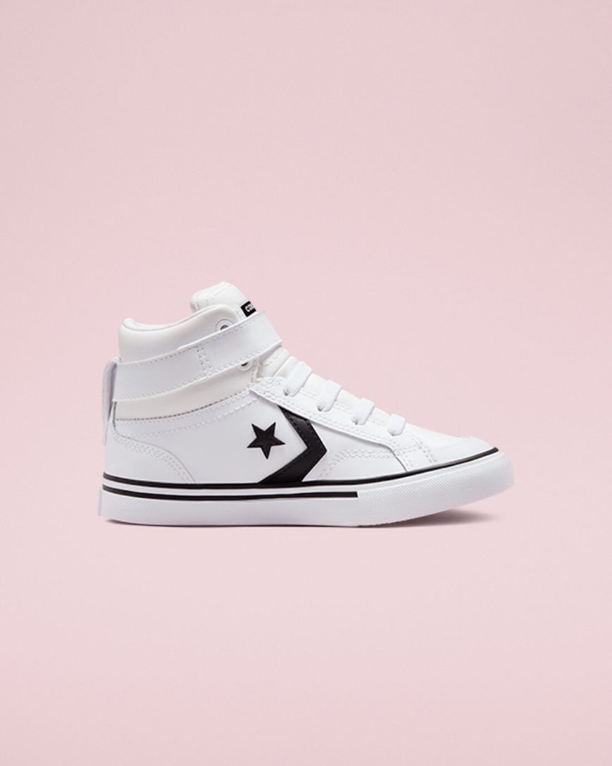 Boys\' Converse Pro Blaze Strap Leather High Top Shoes White / Black / White | AU 36408J